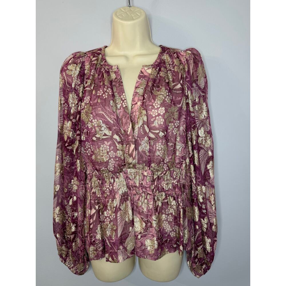 Anthropologie Somerset Floral Chiffon Blouse Floral Women's M New Romantic - Picture 2 of 15